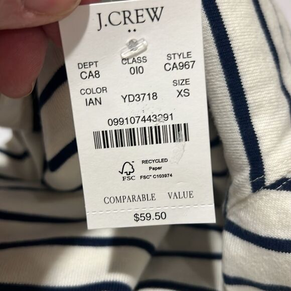 J. Crew Factory Striped boatneck tee NWT size XS Navy and ivory - Picture 5 of 9